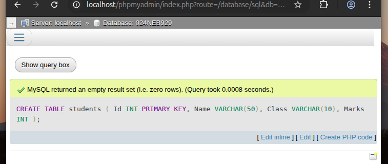 Output of SQL command a