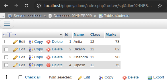SQL Generated Table