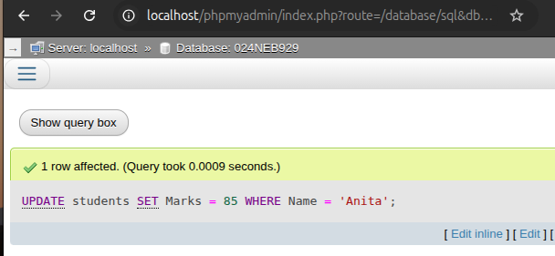 Output of SQL command d