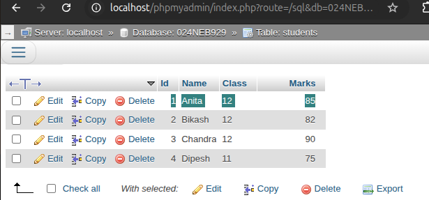 SQL Generated Table