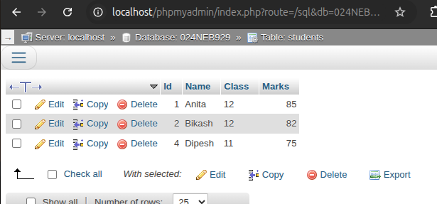 SQL Generated Table
